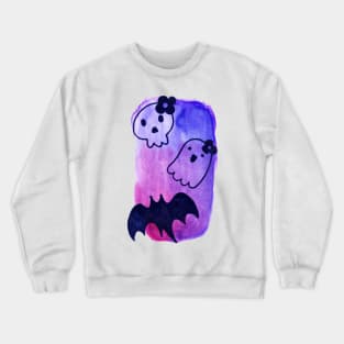 Skull Ghost and Bat Watercolor Crewneck Sweatshirt